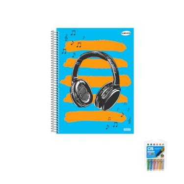 Imagem de Kit Caderno Masculino 10 Matérias Capa Dura 200 Folhas + Marcador Artístico Brush Metallic 580800 Cis