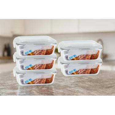 Imagem de Kit 5 Lindos Potes De Vidro Herméticos Marmita 640ml Com Tampa E Trava