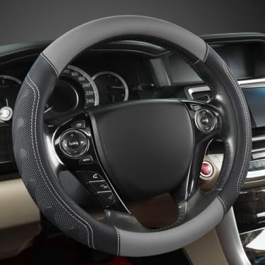 Imagem de GIANT PANDA Capa de volante de couro de microfibra para Honda Accord, Civic, CR-V, HR-V, Pilot (tamanho padrão preto + cinza)