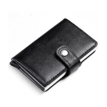 Imagem de Carteira Porta Cartão Slim Antifurto Pop Up Em Couro Mágica Porta Cartão Rfid Com Fecho (Preto)