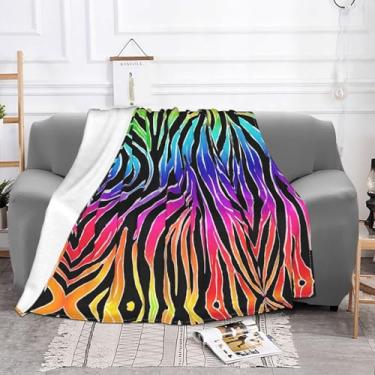 Imagem de ZERAOKE Manta de lã com estampa de zebra arco-íris colorida tamanho queen - cobertor aconchegante leve para cama, sofá, acampamento - 4 tamanhos 102 x 76 a 203 x 152 cm