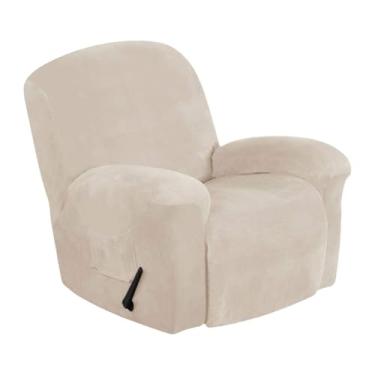 Imagem de KiBcsLic Capa para poltrona reclinável com elástico na parte inferior, em veludo lavável e, Bege