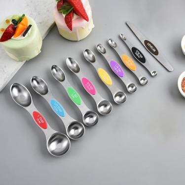 Imagem de Conjunto de 9 colheres de medida de aço inoxidável com pontas duplas com escalas para padaria, café, especiarias, cozinhar, colorir