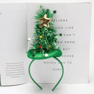 Imagem de Faixa de cabeça verde para árvore de Natal, chapéus de Natal com bola de feltro, acessórios para festas de fim de ano
