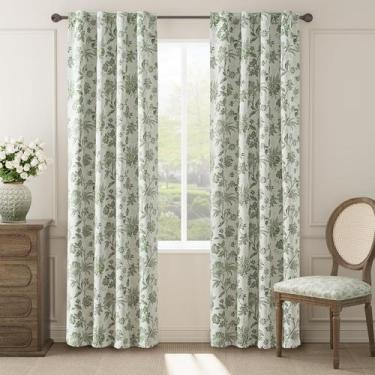 Imagem de Cortinas jinchan Blackout Floral 214x213cm Verde Sálvia 2 painéis