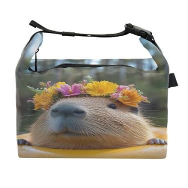 Imagem de STAYTOP Linda capivara usando um anel de natação lancheira com fivela de alça, lancheira isolada para meninos e meninas, lancheira térmica para trabalho escolar