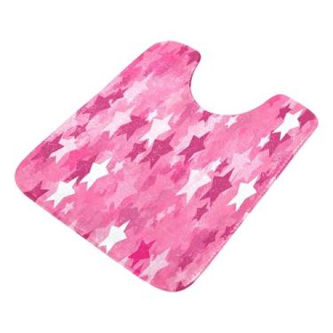 Imagem de Burbuja Tapete de banheiro Pink Stars, tapete de banho absorvente de pelúcia macio, base antiderrapante para piso de banheiro, oval em forma de U