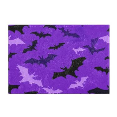 Imagem de Burbuja Tapete de banho roxo preto morcego, tapete de banheiro absorvente extra macio com suporte antiderrapante para banheiro, banheira, chuveiro, 41 x 61 cm