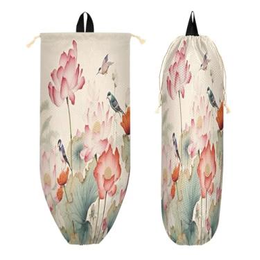 Imagem de xigua Suporte de parede para saco plástico de jardim de flores de lótus com cordão 1 pacote, organizador de sacolas de supermercado reutilizável para bolsas, meias, roupas íntimas e gravatas