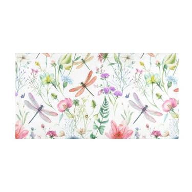 Imagem de Burbuja Tapete de corredor flores libélulas de pelúcia antiderrapante tapete de cozinha suporte de borracha para corredor, quarto, sala de estar, decoração de entrada, lavável na máquina, 51 x 99 cm