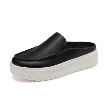 Imagem de Rihero Sapato feminino sem cadarço plataforma confortável espuma viscoelástica leve bico redondo tamancos para trabalho e caminhada, Poliuretano preto, 39