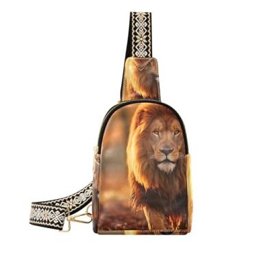 Imagem de CEBUGI Bolsa tiracolo feminina Lion pequena de couro, pochete transversal para trilhas, viagens ao ar livre