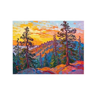 Imagem de BMZFYBS Pôster de arte de parede abstrata - paisagem de árvore colorida 2 - decoração moderna - pintura em tela para sala de estar escritório 50 x 65 cm 20 x 26 pol sem moldura