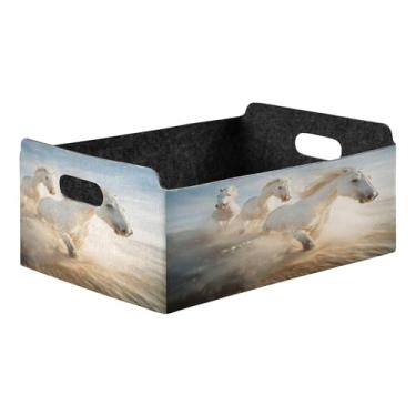 Imagem de Burbuja Caixa de armazenamento dobrável para cavalos de corrida com alças – Caixa de armazenamento de feltro para organizar brinquedos, livros, maquiagem, panos, meias na prateleira, armário e quarto