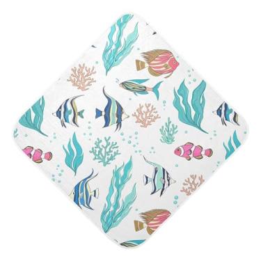 Imagem de Burbuja Toalha de banho Fishes Baby - Toalha com capuz de musselina macia e absorvente para recém-nascidos e bebês, 76 x 76 cm