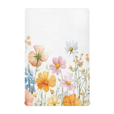 Imagem de STAYTOP Lindo lençol de berço de primavera com flores silvestres e borboletas para meninos e meninas, lençol com elástico para berço padrão e colchão infantil, de microfibra supermacia, 132 × 71 x 22
