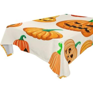 Imagem de Burbuja Toalha de mesa de abóboras de Halloween, toalha de mesa quadrada anti-rugas, grossa para decoração de jantar, cozinha, festa, 152 x 152 cm
