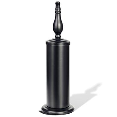 Imagem de Megier Conjunto de escova e suporte de vaso sanitário preto fosco, escova de vaso sanitário com base larga resistente, escova de limpeza profunda moderna para banheiro - economia de espaço