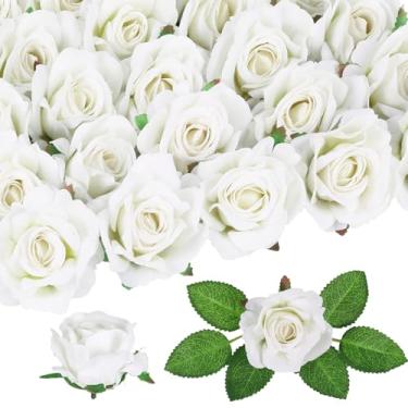 Imagem de IPOPU 25 peças de flores artificiais rosas brancas falsas flores rosas de veludo de aparência real para vaso mesa centro de mesa decoração de casa festa de casamento jardim (branca)