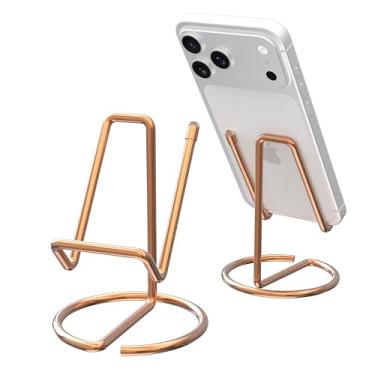 Imagem de HZZADZXW Suporte de celular de metal para mesa, lindo suporte de telefone de uma peça, base de exibição de mesa estável para iPhone, iPad, Samsung, tablets e todos os telefones celulares, ouro rosa