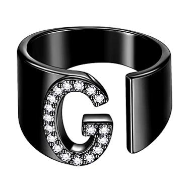 Imagem de beautlace Anéis de letra ajustável prata/ouro 18 k/preto banhado a arma inicial alfabeto anel aberto com joia de zircônia cúbica para homens e mulheres KR0037, Metal, Zircônia cúbica