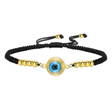 Imagem de EUEAVAN Pulseiras com olho turco ajustável, 7 nós, feitas à mão, cordão vermelho da sorte, para casais, tornozeleiras de proteção de cabala grega, amuleto com contas, joia presente para mulheres e