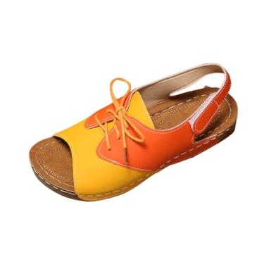 Imagem de Sandálias de praia estilo verão romano com cadarço boca de peixe fundo grosso de um pé sem cadarço, Amarelo, 39