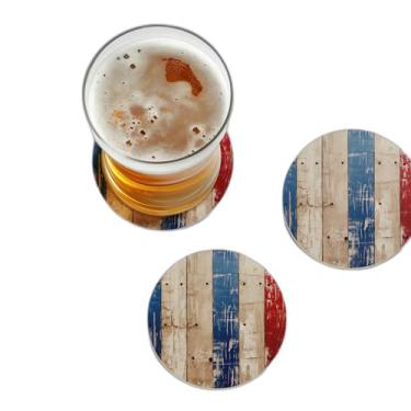 Imagem de Porta Copos Com Ilustração Personalizada Fundo De Madeira Colorido - Tamanho 10x10 cm