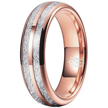 Imagem de Anel de casamento de tungstênio imitação de meteorito de ouro rosa polido com três chaves 4 mm 6 mm 8 mm
