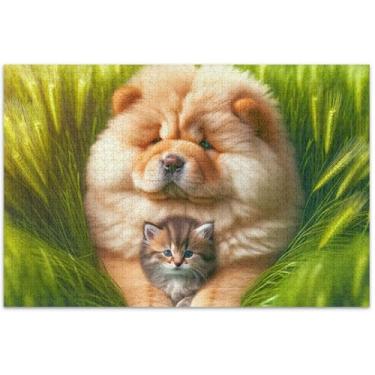 Imagem de Chow Chow Quebra-cabeças para cães e filhotes de cachorro para adultos, presentes de 1000 peças para jogo de elefante branco, quebra-cabeças exclusivos, arte de pintura animal, 75 x 40 cm