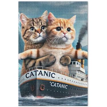Imagem de Engraçado Gatos Titanic Kitten Quebra-cabeça para adultos 500 peças de brinquedo arte grande quebra-cabeça família amantes presentes, 50 x 35 centímetros