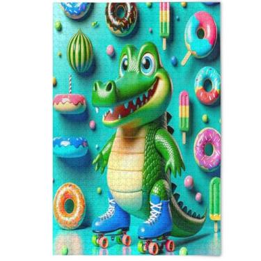 Imagem de Quebra-cabeças de 1000 peças para adultos bonito e brincalhão jacaré azul família elefantes brancos presentes legais Prime Puzzles paisagem arte, 1000 peças, 75 x 50 cm