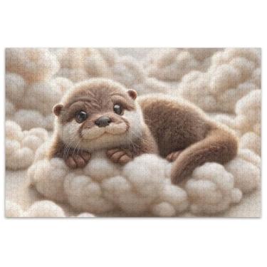 Imagem de Lontra fofa, nuvens deitadas, quebra-cabeças engraçados de 1000 peças para adultos, quebra-cabeça, presentes, natureza, quebra-cabeça, brinquedo, arte, arte