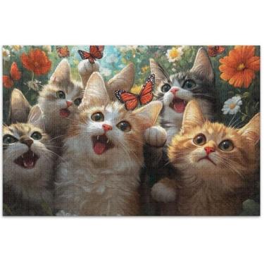 Imagem de Quebra-cabeça de gatos brincalhões gatinhos selfie 500 peças adultos presentes de festa elefante branco paisagem quebra-cabeça decoração de arte animal, 50 x 37 centímetros