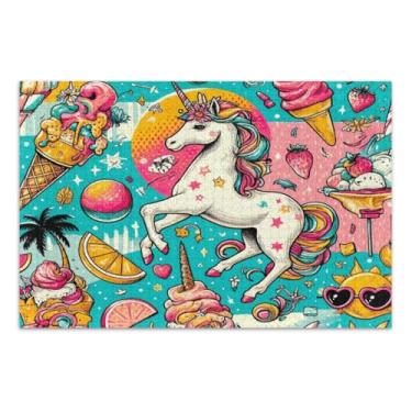 Imagem de Quebra-cabeças de unicórnio e sorvete de verão para adultos 1000 peças, quebra-cabeças para adultos com letras nas costas