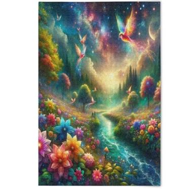 Imagem de Quebra-cabeças de flores coloridas para adultos brilhantes, 1000 peças, decoração de arte com estampa animal, quebra-cabeças difíceis, presentes de festa de elefante branco, 1000 peças, 75 x 50 cm