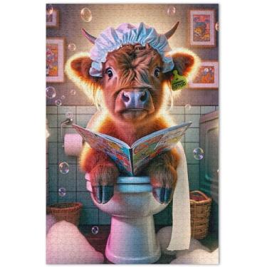 Imagem de Highland Cow Engraçado Gado Adulto Puzzles 500 Peças Arte Pintura Paisagem Quebra-cabeças Difíceis Amigos Família Jogo Presentes, 50 x 35 centímetros