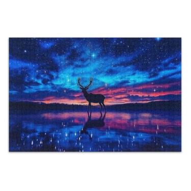 Imagem de Quebra-cabeças de veado em paisagem estrelada para adultos 1000 peças, quebra-cabeças com letras nas costas