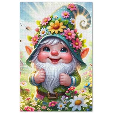 Imagem de Quebra-cabeça de primavera com flores de gnomo para adultos, 1000 peças, brinquedo familiar, arte de inverno, quebra-cabeças engraçados, presentes de jogo de quebra-cabeça