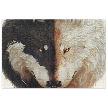 Imagem de Quebra-cabeça para casais de lobos pretos e brancos para adultos, 1000 peças, presentes de jogo engraçados, exclusivos, decoração de casa, arte