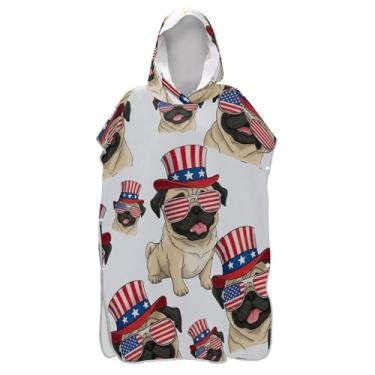 Imagem de Poncho de surfe para adultos trocador de roupa de praia com capuz toalha floral plus size cães engraçados chapéus americanos poncho masculino animal com capuz