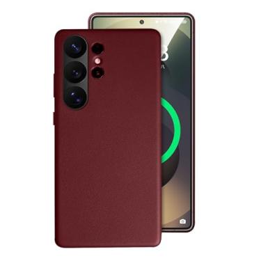 Imagem de LTLMYDAM Capa fina para Samsung Galaxy S25 Ultra/S25 Plus/S25, proteção de câmera, capa de telefone de couro genuíno de luxo, suporta capa de carregamento sem fio, vermelha, S25 Ultra