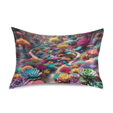 Imagem de Fronha King Queen Padrão Colorida Suculentas Floresta Cetim Fronhas Floral Personalizada Refrescante Cama Travesseiro Decoração King Size 101,6 cm x 50,8 cm