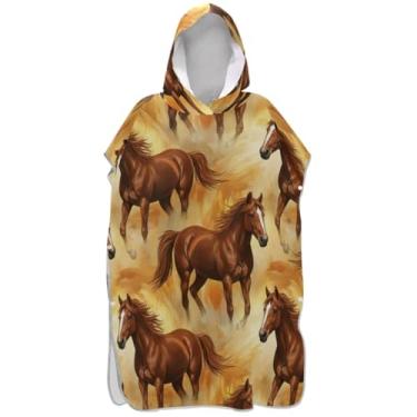 Imagem de Joisal Roupão marrom cavalo surf poncho trocador para adultos praia banho com capuz toalhas reutilizáveis homens mulheres poncho com capuz