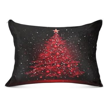 Imagem de Capa de almofada de árvore de Natal vermelha macia King fronha de 53 x 137 cm