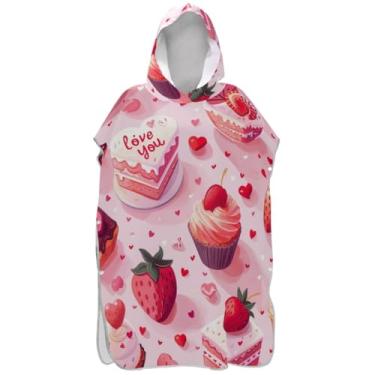 Imagem de Joisal Poncho de surfe trocador de roupão para praia Adul moletom toalha de natação tamanho grande bolo fofo rosa unissex adulto poncho com capuz
