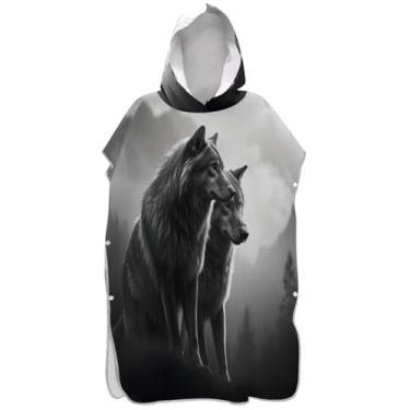 Imagem de Joisal Poncho de surfe para adultos trocador de roupa de praia com capuz toalha de banho de secagem rápida ponchos femininos com capuz cinza lobo legal