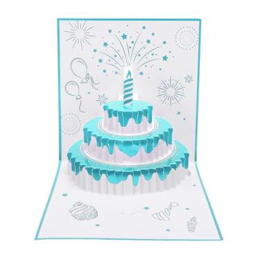 Imagem de Alomejor Cartão de Aniversário Em 3D Com Luz e Música, Fogos de Artifício de Bolo Pop -up Design Automático de Reprodução Automática para Comemoração de Aniversário Presentes (Verde)