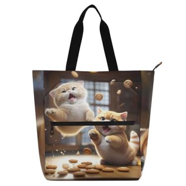 Imagem de Sacola feminina fofa de gato gordo para trabalho, lona, escola, com zíper, bolsas para professores, presentes para amantes de livros