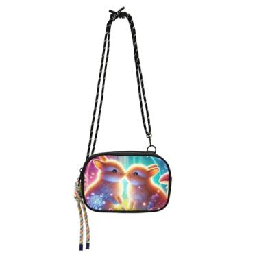 Imagem de TSENQUE Bolsa transversal feminina pequena coelho beijo coelho bonito bolsa para celular carteira casual viagem pequena bolsa de ombro